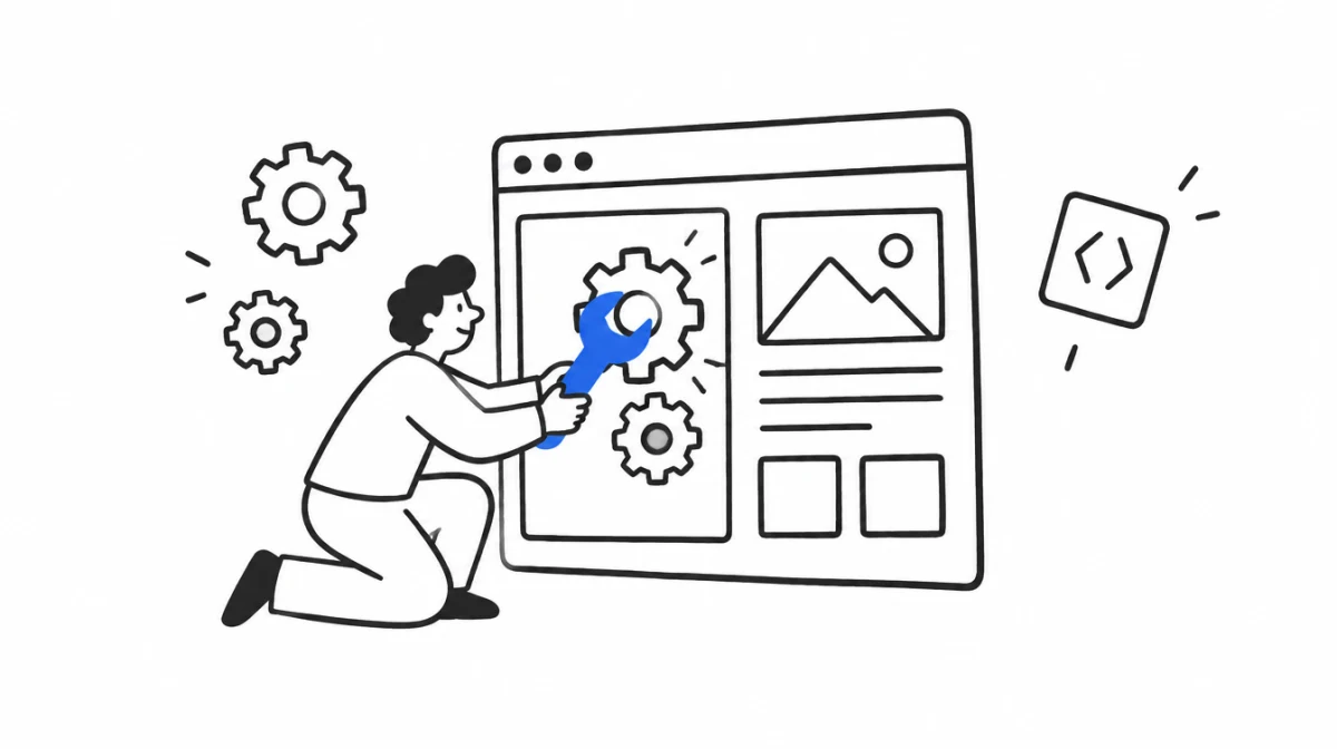 Bir kişi web sitesi iskeletinin içini anahtarla düzeltiyor
